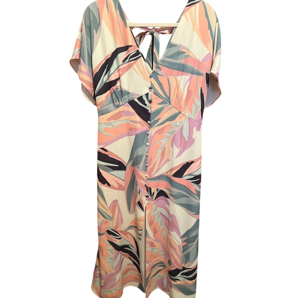 LABELRAIL X WHATSMITAFOUND Tropical Print‎ Button Front Dress Tie Back Dress 12